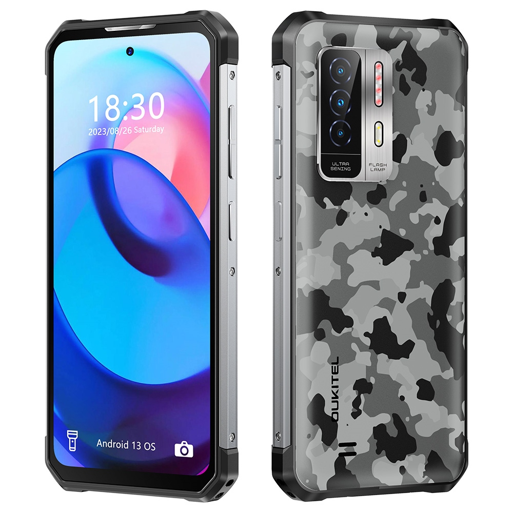 OUKITEl WP27 Rugged Smartphone, 12GB+256GB Helio G99, 64MP Rear Camera and Night Vision, 8500mAh Battery, 6.8 inch Screen, Android 13.0, Dual Sim OTG NFC - Camouflage